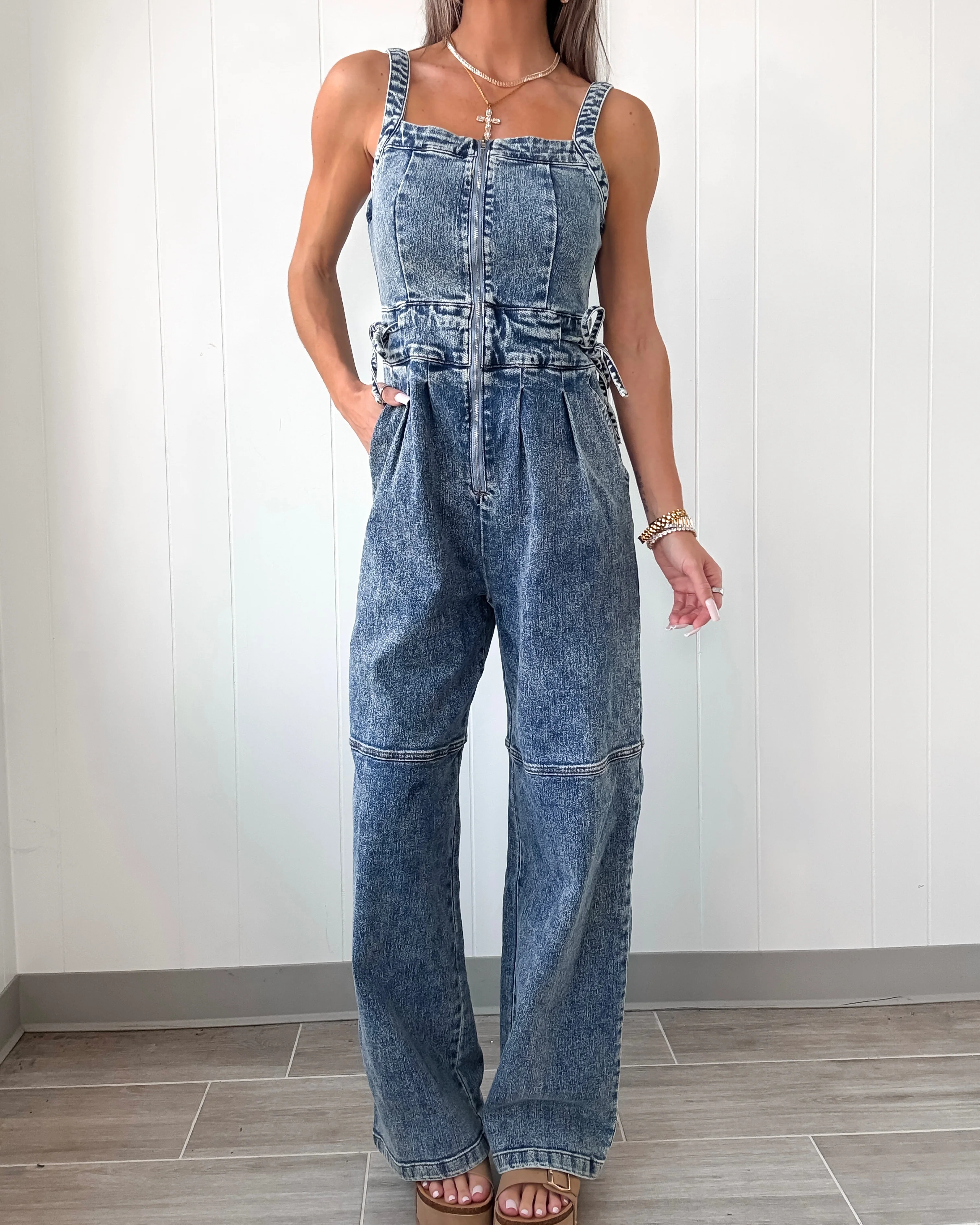 Flirty Fit Denim Jumpsuit - Image 3