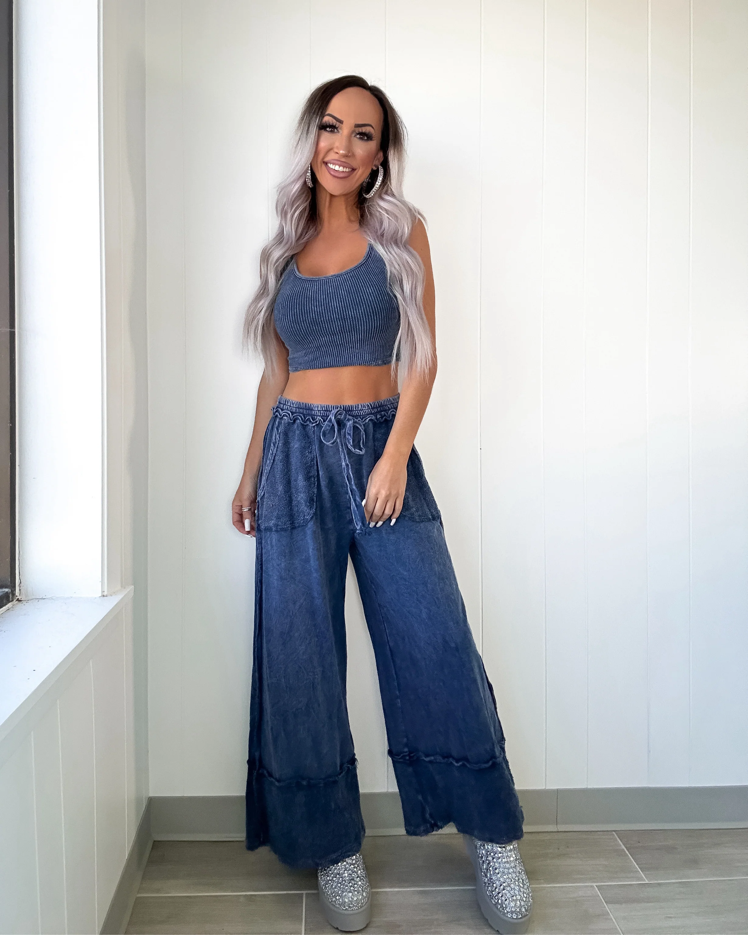 Happy Thoughts Ribbed Brami Tank - Navy - Image 4