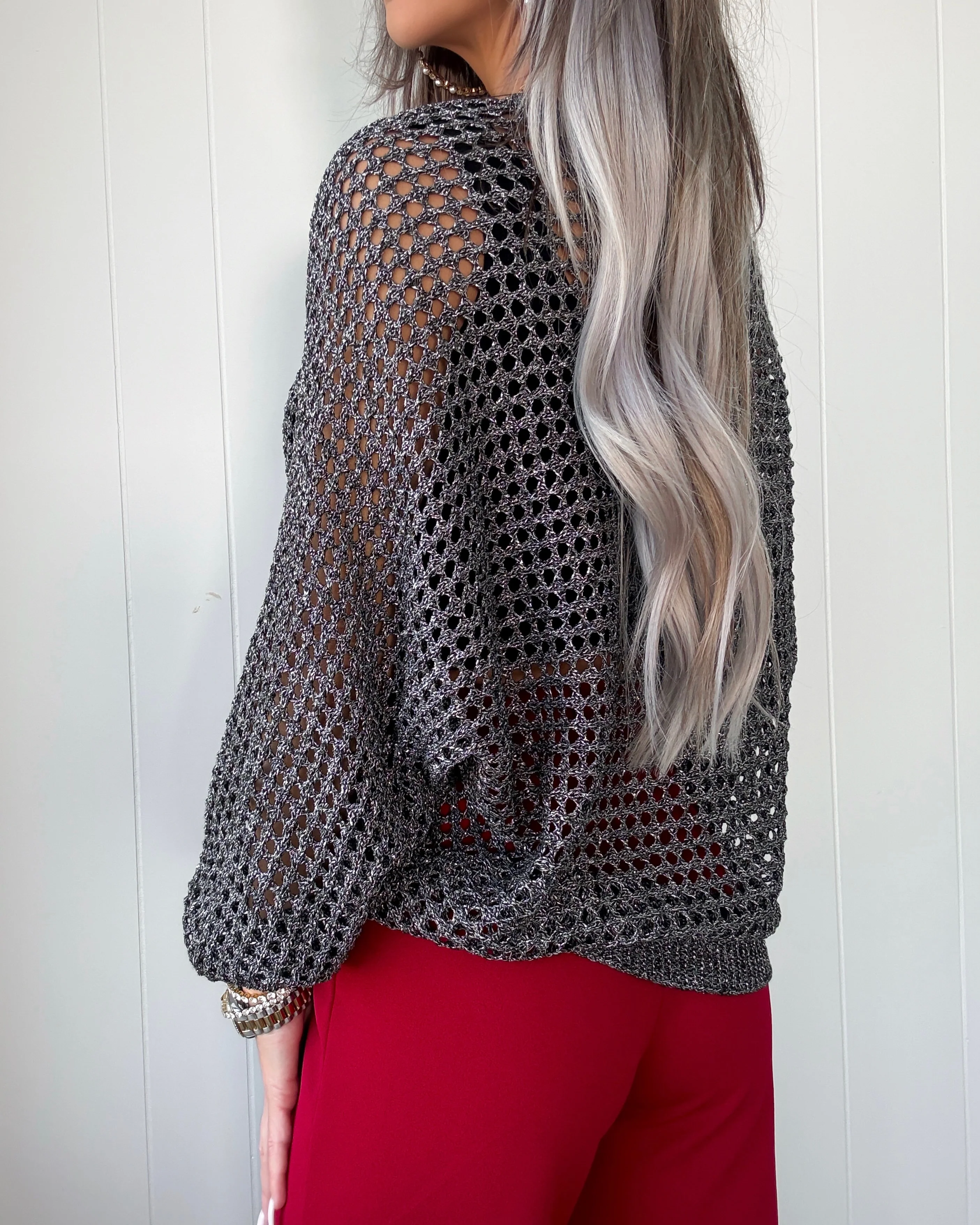 Soft Spark Foil Knit Sweater - Black Silver - Image 5