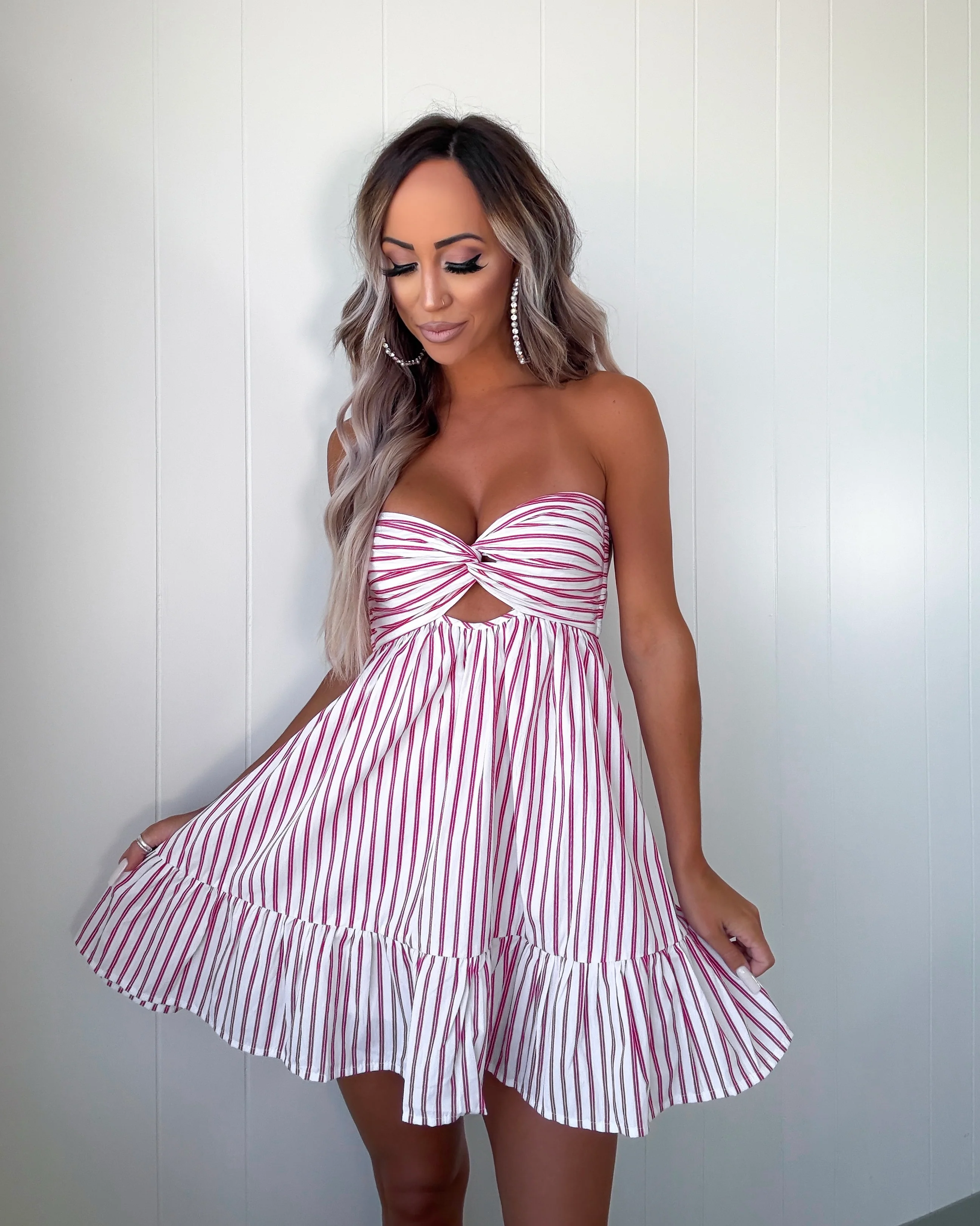 Victory Vibes Striped Romper Dress - White/Red - Image 3