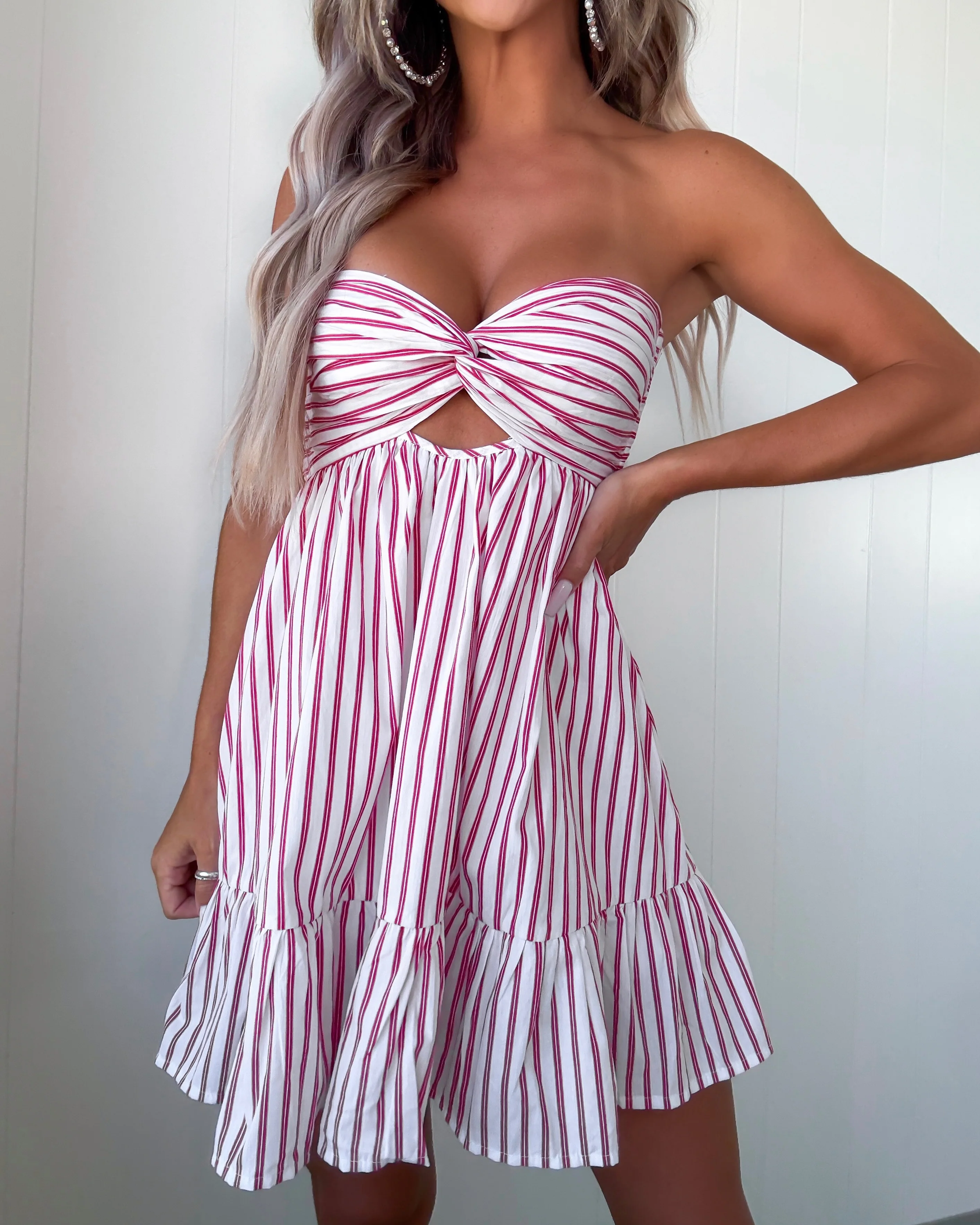 Victory Vibes Striped Romper Dress - White/Red - Image 4